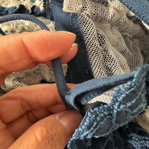 Jean Paul Gaultier Ruffled Blue & White Striped Lace Top Spaghetti Straps Sz S - Picture 8 of 16